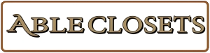 able-closet Logo for Able Closets with large, serif font text in brown and beige colors, outlined by a brown rectangular border.
