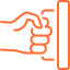 able-closet Orange outline of a hand in a fist, positioned as if about to knock or hit a vertical rectangular surface on the right side of the image.