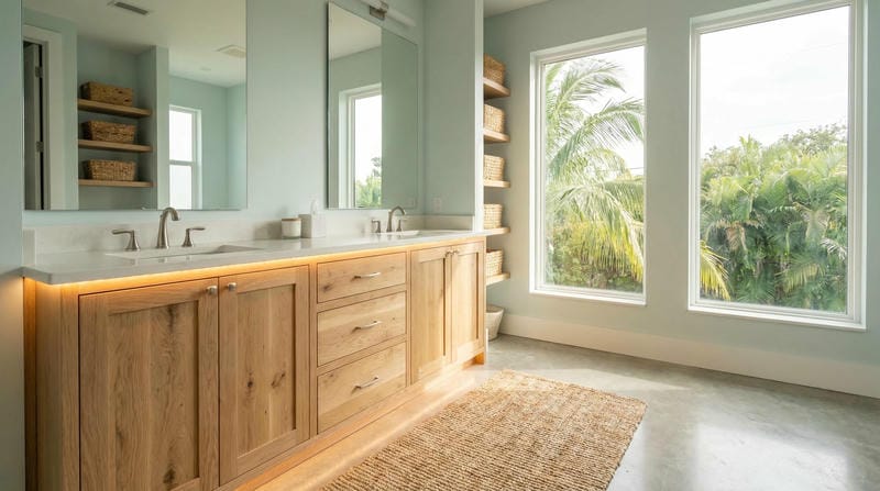 Custom bathroom vanity cabinet installation in Treasure Coast Florida master bathroom by Able Closets