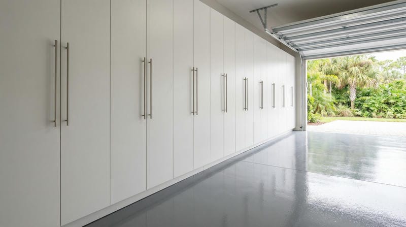 Custom garage cabinet wall system with floor-to-ceiling storage Jensen Beach Florida