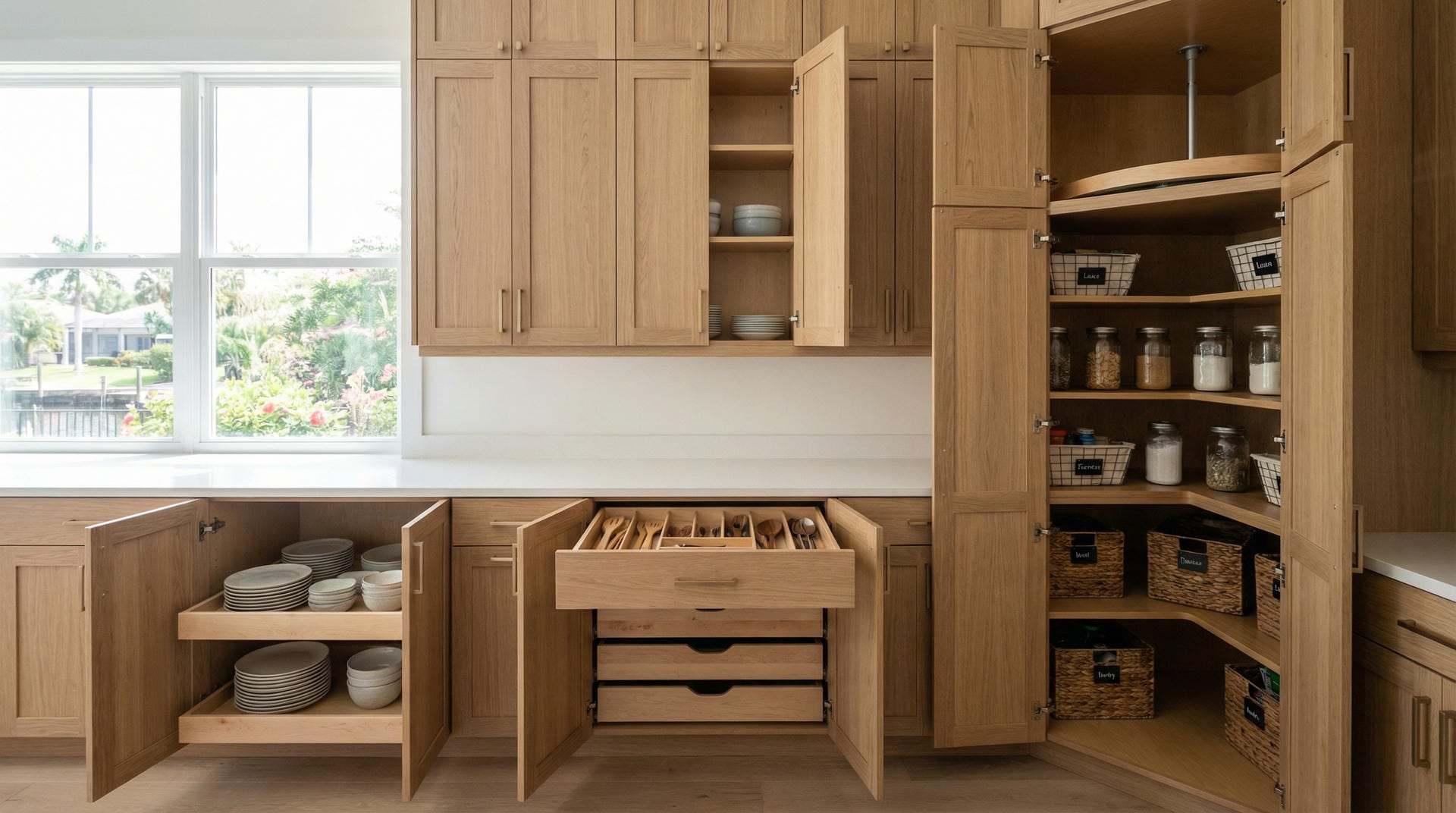Custom kitchen cabinet organization installation in Treasure Coast Florida home by Able Closets