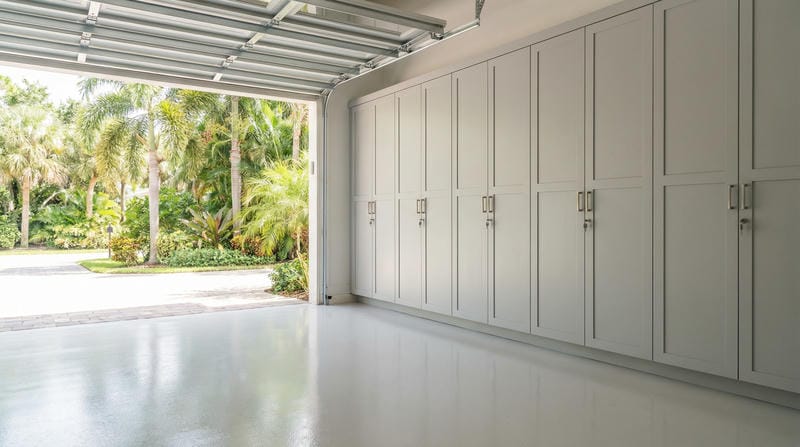 Custom lockable garage cabinet system with keyed locks Jensen Beach Florida