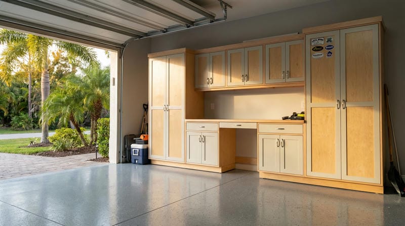 Custom lockable garage cabinets Treasure Coast Florida by Able Closets