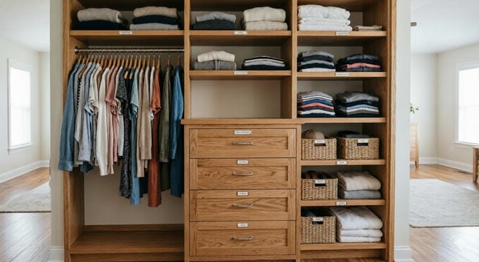 Custom real wood reach-in closet in Jensen Beach Florida highlighting organization and materials
