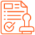 able-closet Orange line icon of a document with text lines, a checkmark in a circle, and a stamp, symbolizing approval or certification. able-closet Orange line icon of a document with text lines, a checkmark in a circle, and a stamp, symbolizing approval or certification.